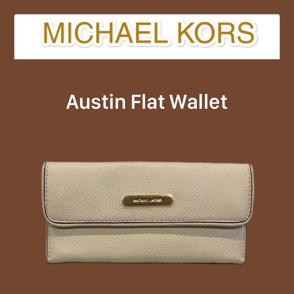 KORS Michael Kors Austin Flat Wallet in Beige with Gold Hardware